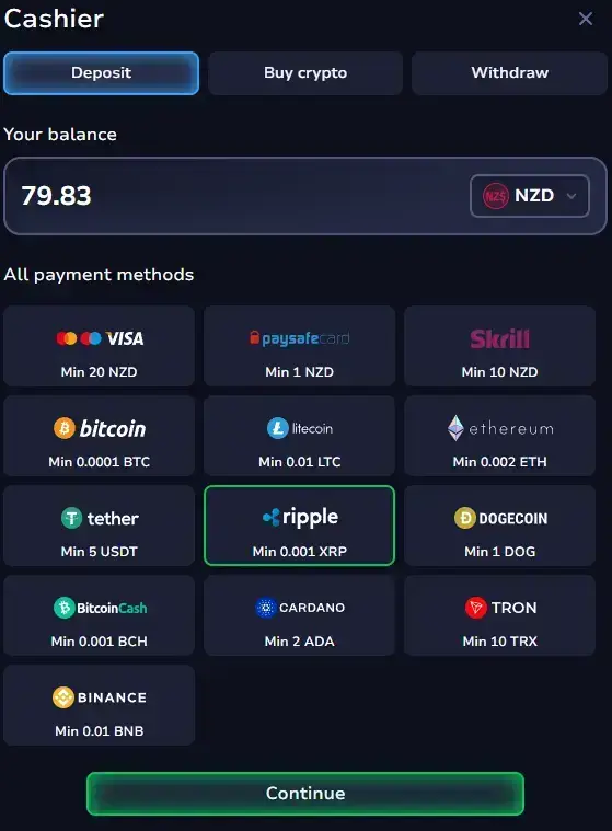 Crypto Deposit at 7bit casino